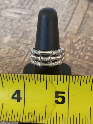Sterling Silver Bamboo 3 Stack Ring / Band W/ CZ  Best Offer  size 6