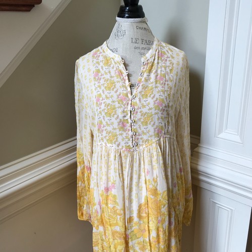 NWT Spell Yellow Rose Midi Dress Womens XL Floral Organic Cotton Long Sleeve NEW - Picture 5 of 12