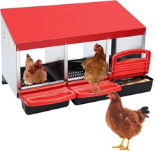 Chicken Nesting Boxes 3-nest Laying Box w/Rolling Egg Collector for Chicken Coop