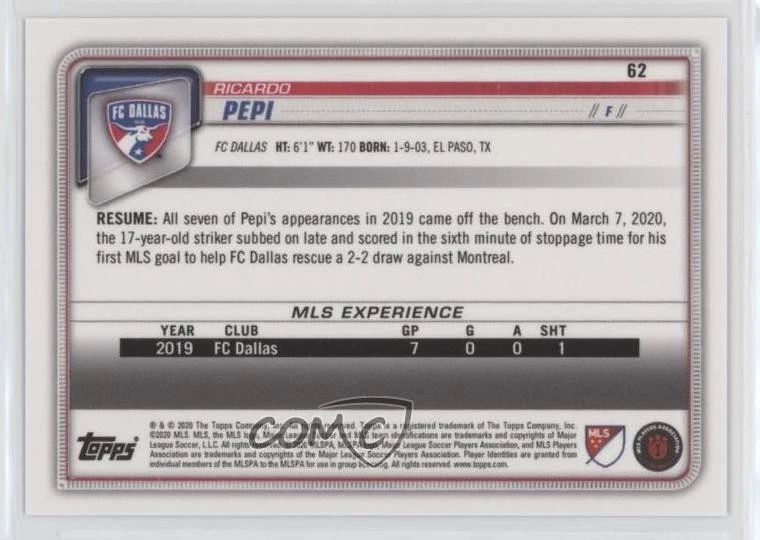 2020 Bowman MLS Blue /150 Ricardo Pepi #62 Rookie RC - Image 2 of 2