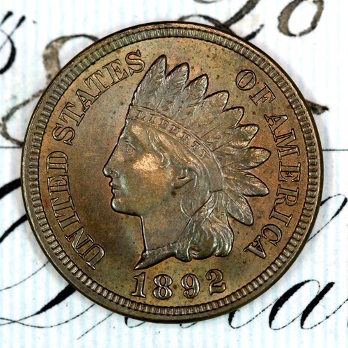 * 1892 * SOLID+ GEM BU MS INDIAN HEAD PENNY * FROM ORIGINAL COLLECTION
