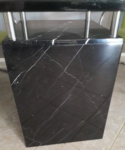 Designer-Esstisch, Glasplatte, Chrom, Gestell Marmor, schwarz - Bild 6 von 6