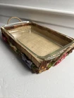 VTG Pyrex  232 Casserole Baking Dish Wicker Basket W Handles 3D Floral