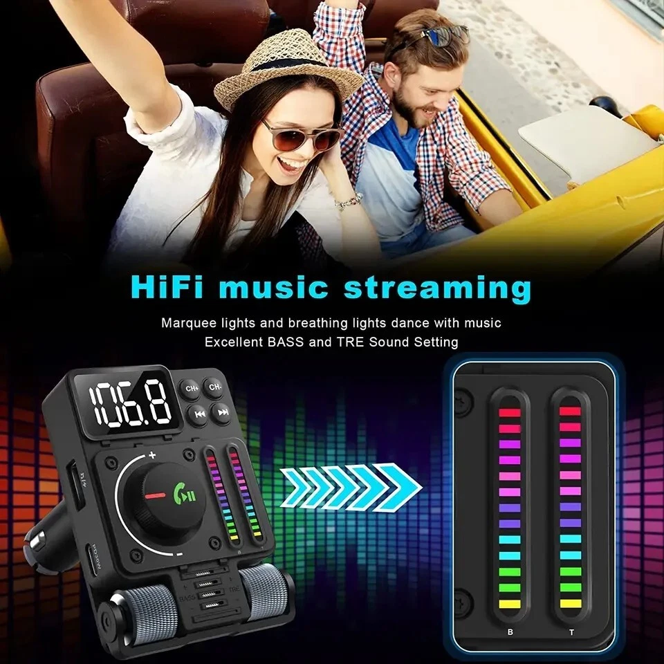 Adaptador de radio transmisor FM inalámbrico Bluetooth 5.3 puertos USB cargador rápido para automóvil ♨ Foto 4 de 4