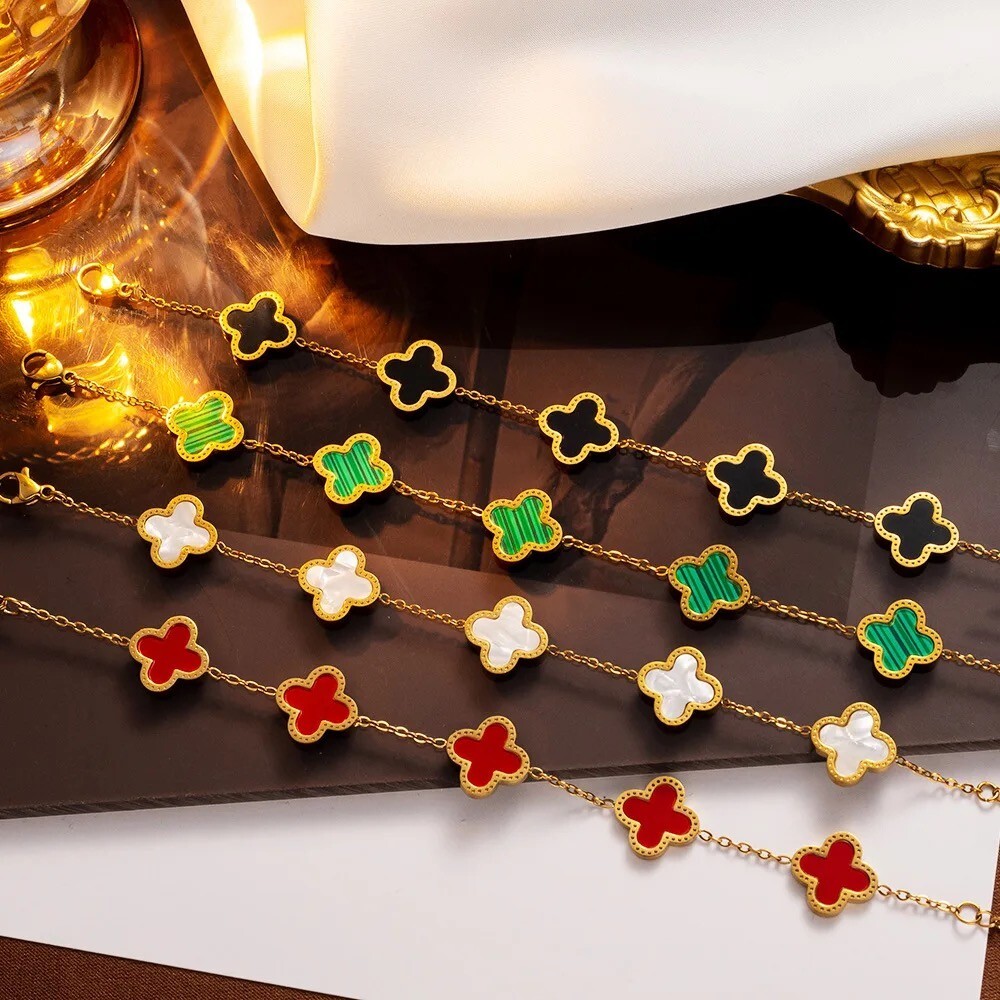 18k Gold Plated Four Leaf Clover Bracelet Waterproof Stainless