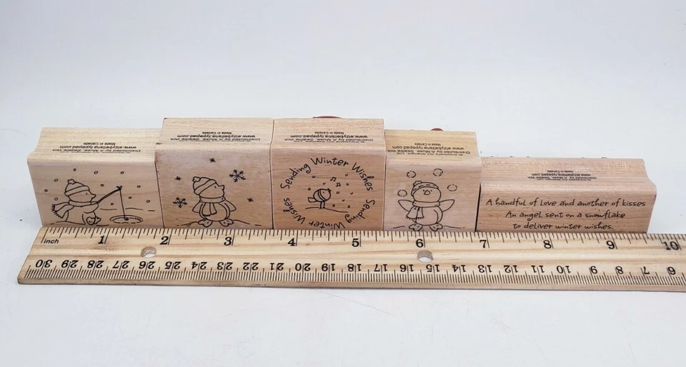 Lote de 5 estampillas artísticas de Elzybells estampillas de goma montadas de pingüino de Navidad Foto 2 de 4