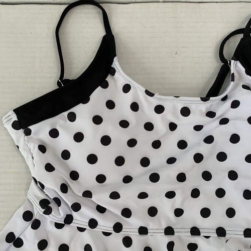 Kojooin Womens Small Swimsuit 2 Piece Tankini Black White Polka Dots New - Picture 4 of 6