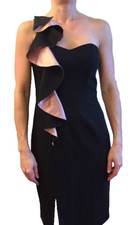 Laundry~Black Satin Ruffle Sweetheart One Shoulder Sheath Party Dress 0 NEW $125