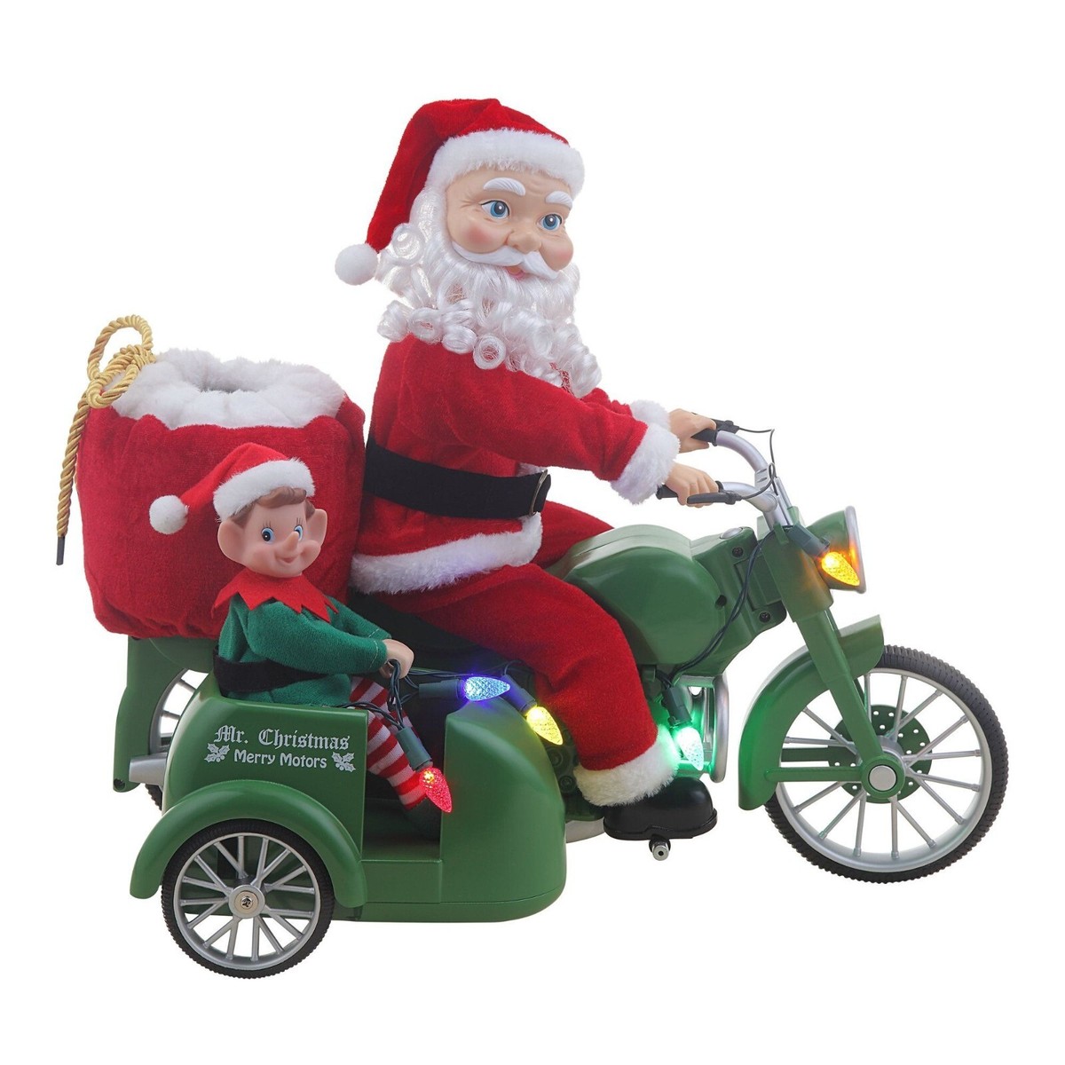 Mr. Christmas Motorcycle Santa and Elf in Sidecar with Music