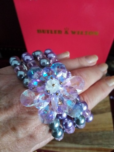 Butler &Wilson Necklace/Bracelet Set Crystal and Pearl Bead Pink/Purple/Silver - Picture 18 of 24