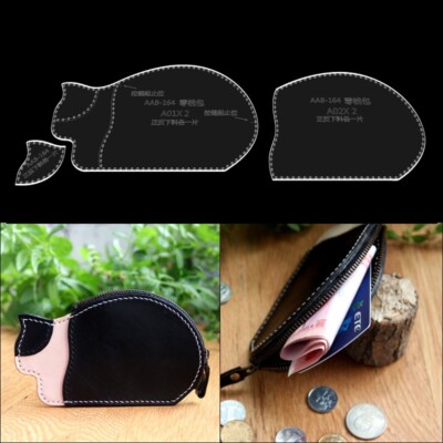 Leather Craft Acrylic Cat Card Holder Bag Purse Wallet Pattern Stencil Templates