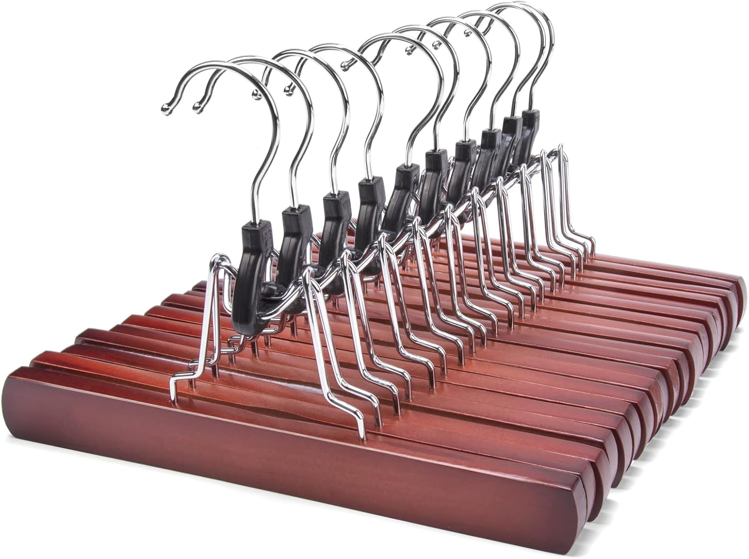 Smooth Finish Solid Wood Non-Slip Pants & Skirt Hangers for Jeans & Slacks  