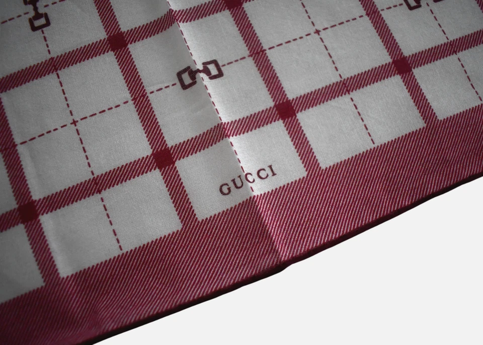 🆕️NUEVO Pañuelo Cuadrado de Bolsillo Auténtico GUCCI HORSEBIT CHECK 100% ALGODÓN Foto 4 de 4