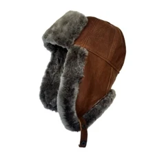 Handmade Russian Fur Hat for Men Leather Ushanka Shearling Winter Trapper Hat