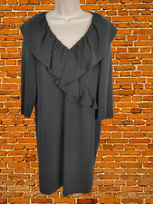 JAEGER SIZE UK 10 BLACK DRESS SHIFT 3/4 SLEEVE OCCASION FRILL FORMAL WORK WOMENS