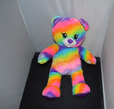 Build A Bear Tie Dye Rainbow Bear Plush Multi Color Bright Neon Colorful 16" Q6