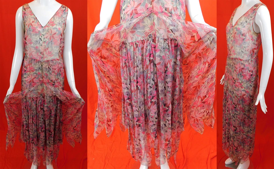 Vestido Vintage Rosa Floral Margarita Negro Estampado Lunares Seda Gasa Corte Sesgado Foto 2 de 4