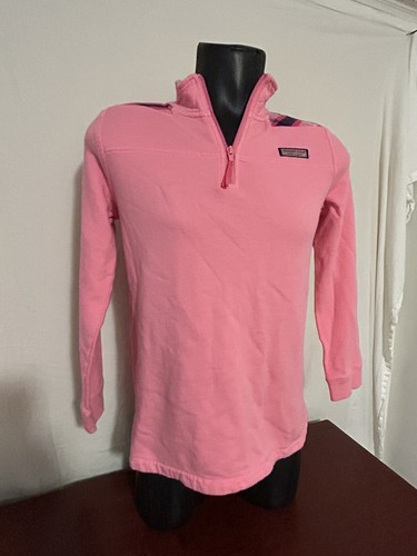 Vineyard Vines Girls Pink 1/4 Zip Shep Shirt Plaid Shoulder Sweatshirt XL (16) - Picture 2 of 7