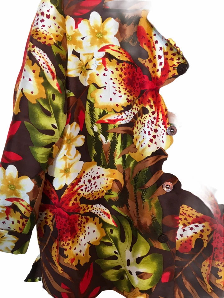 Silkland Woman’s Lined Floral Blazer 100% Silk, Size 14, Button Front, 3/4 Sleev - Imagem 2 de 4
