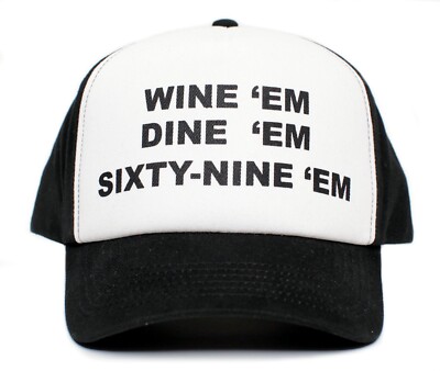 CUSTOM WINE'em DINE'em SIXTY-NINE'em 69 Dumb and Dumber Sea-bass Hat Cap Wine