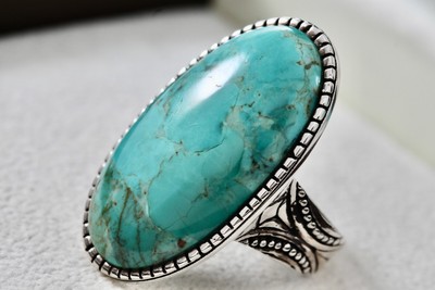 Barse Sterlingsilber riesiger ovaler Türkis hochwertiger Ring Größe 8