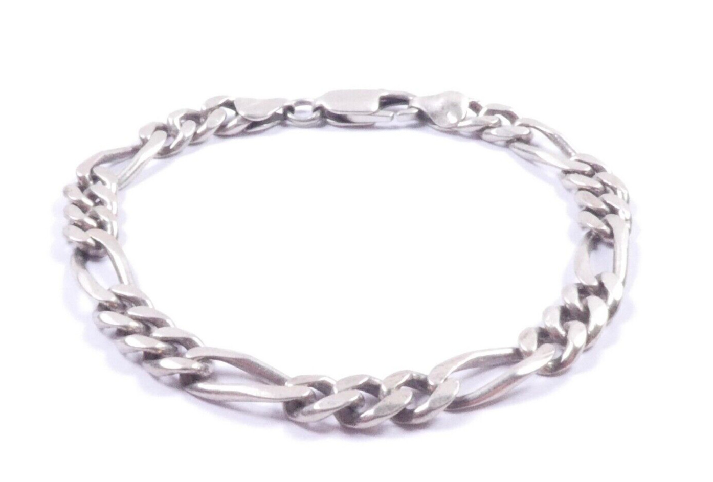 Figaro Bracelet Solid 925 Sterling Silver 1997 Ha… - image 1