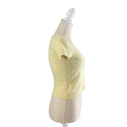 Moda International Women Yellow Lambswool Angora Short Sleeve Crop Sweater Sz M - Picture 7 of 11