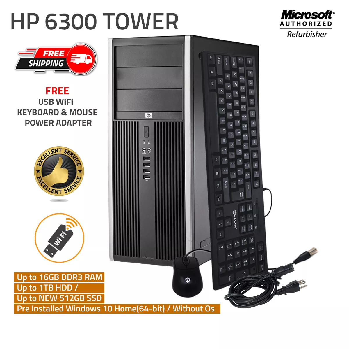 HP Compaq Pro 6300 Tower Desktop i5-3470 3.2GHz 16GB RAM 1TB SSD W10P WIFI