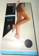 SILK IMPRESSIONS  PANTYHOSE PACK OF 4 BLACK SIZE LARGE NEW IN BOX