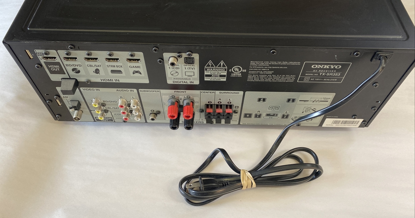 Onkyo TX-SR353 5.1-Channel A/V Receiver - No Remote And No Accessories