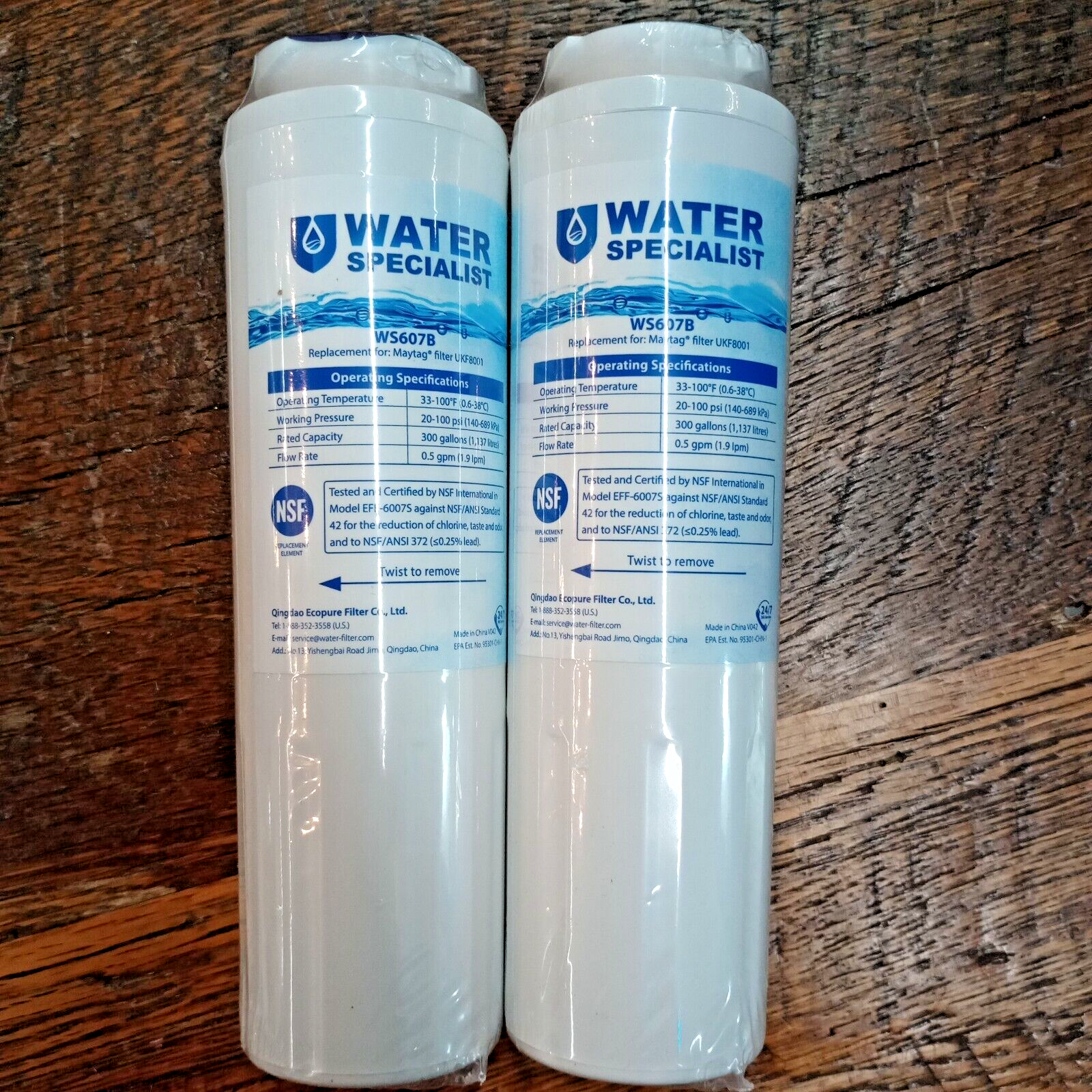 Waterspecialist WS607B Water Filter, Replacement for Maytag UKF8001 NIB 2-pack