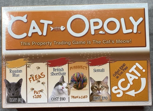 CAT-OPOLY Board Game, Monopoly Themed NEW Property Trading Game Cat Lover Gift