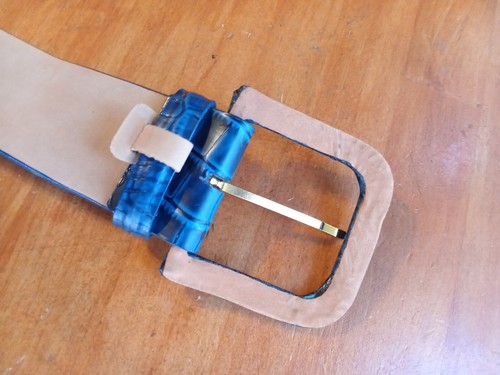 W. Kleinberg Navy Suede Caiman Crocodile Belt with D-ring Buckles Large - Picture 5 of 6