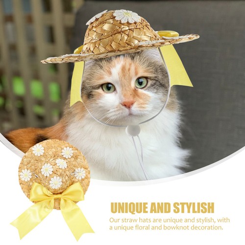 1PC Pets Straw Hat Spring Woven Summer Handcrafted Pets Cats Daily Decor - Picture 8 of 12