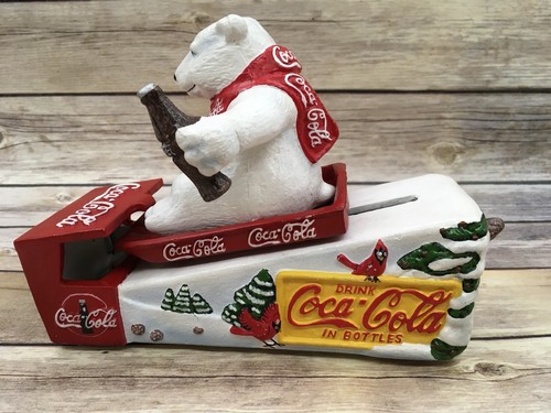 Danbury Mint 2000 Coca Cola Mechanical Bank Polar Bear Sled Cast Iron COA - Picture 6 of 9