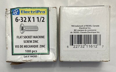 200 REXEL ELECTRIPRO 6-32 X 1 1/2 FLAT SOCKET MACHINE SCREWS ZINC 144305 BOXED