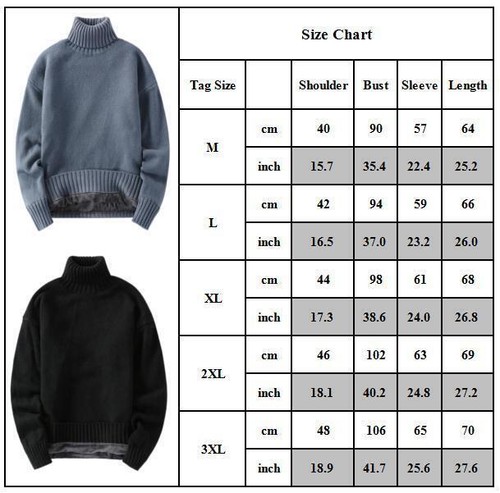 Stylish Men's Sweater Turtleneck Knit Jumper Warm Fleece Pullover Winter Casual - Picture 6 of 15