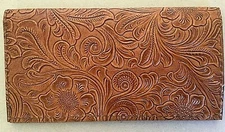 CHESTNUT SADDLE TAN WESTERN FLORAL  LEATHER CHECKBOOK COVER FREE SHIP