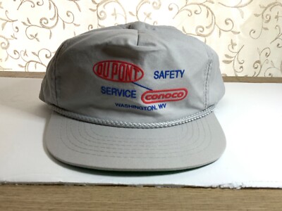 Conoco Trucker Hat Cap Adjustable  Rope Logo service Gas Oil Fuel Gray Vtg Style