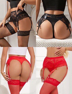 Damen Strapsgürtel Sexy Dessous Kleid Erotik Strumpfband Unterwäsche + Höschen