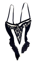 VINTAGE 80s FREDERICK'S OF HOLLYWOOD 7314 LINGERIE TEDDY SATIN NAVY WOMEN MEDIUM
