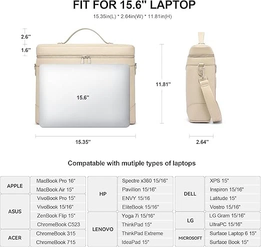 Bolso para portátil para mujer Bolso de trabajo Maletín de cuero Bolso mensajero para negocios Foto 2 de 4