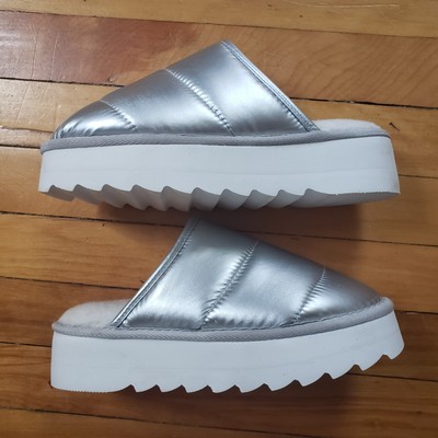 Anthropologie Maeve Puffy Platform Slippers Clogs Shoes / silver / Small (5-6)