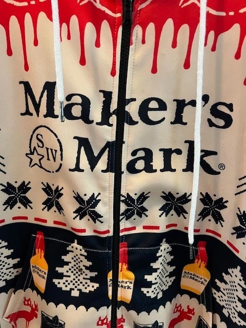 Maker's Mark Multi Colored Hoodie Size Large UGLY Sweater/ bar clothes - Image 3 of 4