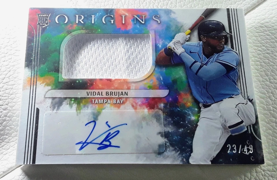 2022 Panini Chronicles Origins Rookie Jumbo Material /49 Vidal Brujan Auto RC - Image 3 of 3