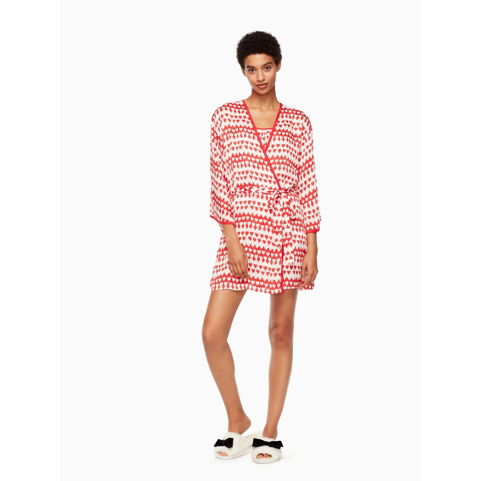 Kate Spade New York Heart Print Robe Sz XS Small Red White Lightweight Wrap thumbnail 2