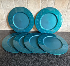 6pc Tupperware Holiday 9" Snowflake Plate Set Emerald Green Let it Snow Round *