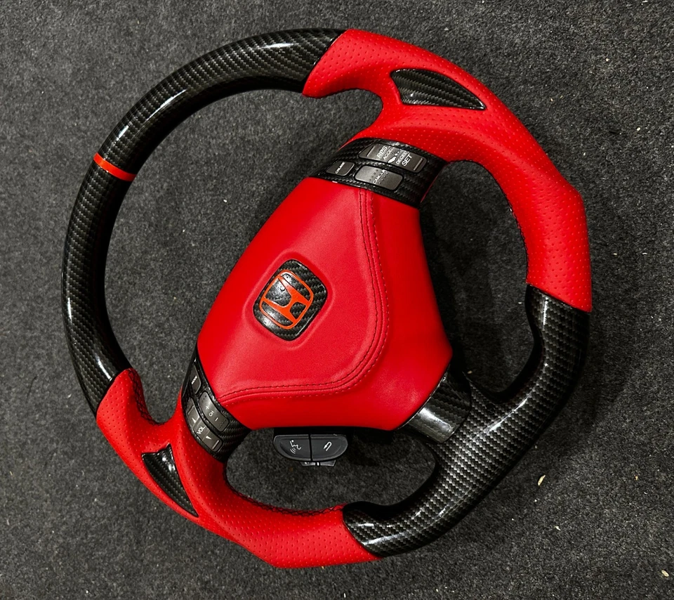 HONDA ACUERDO CL7 CL9 ACURA TSX 2004-2008 FIBRA DE CARBONO ROJO CUERO VOLANTE Foto 2 de 4