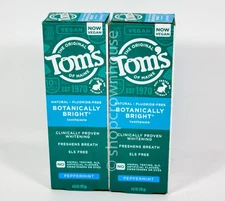 2 Toms Botanically BRIGHT PEPPERMINT Fluoride Free Toothpaste 4oz EXP 01/2026
