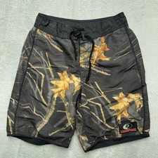Mossy Oak Board Shorts Mens S Black Camo Leaf Print Mesh Lined Swim Trunks